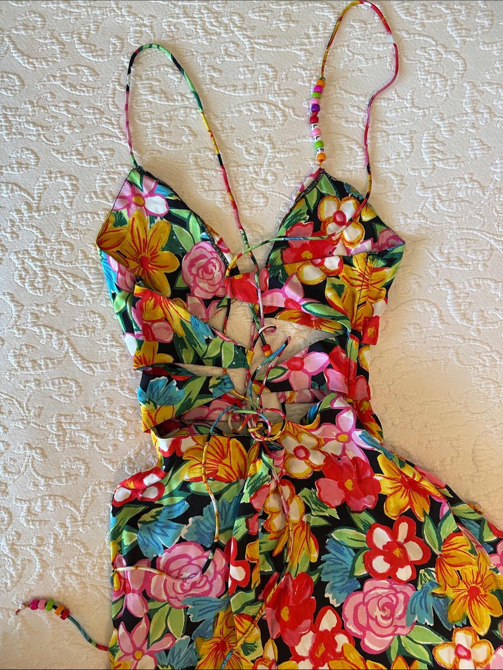 NWT For Love & Lemons Mallory Lace-up Floral Maxi Dress, Small - Picture 9 of 9